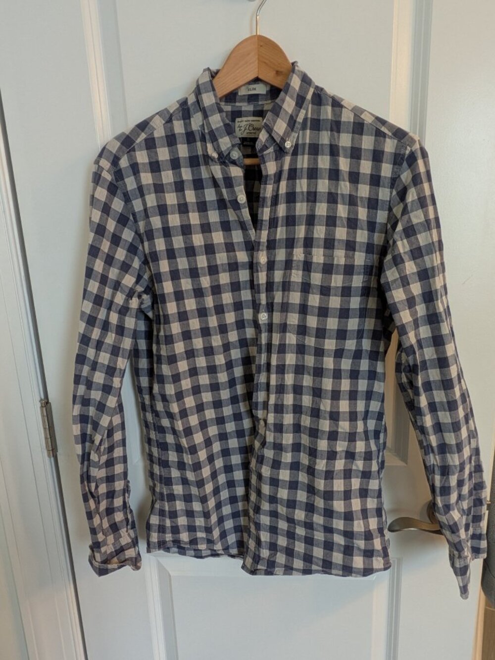 J. Crew men's slim fit, size S, blue and gray gingham button-down shirt
